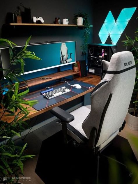 New modern Desktop Setup Game Room Decor Ideas, Setup Bedroom, Pc Memes, Computer Gaming Room, Computer Desk Setup, Home Studio Setup, Desktop Setup, Video Game Room Design, Bedroom Setup