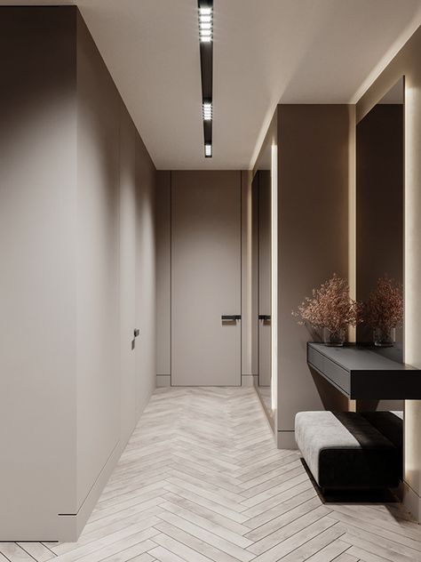 APARTMENT 82 on Behance Apartment Entrance Design, Modern Hallway Design, Apartment Entry, Apartment Entrance, Home Hall Design, Elegant Living Room Decor, Relaxing Space, House Organisation, Hallway Design