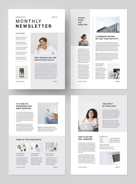 Clean Newsletter Design Template MS Word & Indesign Newsletter Page Design, Poster Format Design Layout, Minimal Newsletter Design, Marketing Newsletter Design, Email Designs Layout, Office Newsletter Ideas, Creative Newsletter Design Layout, Printed Newsletter Design, Work Newsletter Ideas