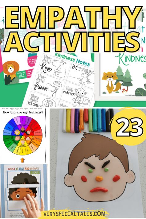 a pin for Pinterest showing examples of empathy activities for kids Empathy Activities For Kids, Empathy Lessons, Kids Empathy, Empathy Activities, Group Counseling Activities, Teaching Empathy, Emotions Activities, Kindness Challenge, Social Emotional Activities