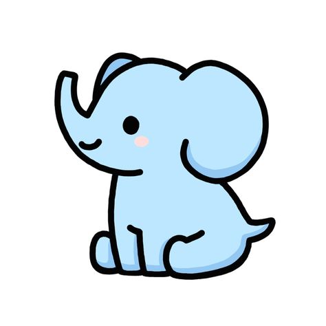 Cute elephant Cute Small Animals Drawing, Cute Kawaii Characters, Elephant Cute Drawing, How To Draw A Elephant, Chibi Elephant, Cool Stickers Aesthetic, Cute Elephant Drawings, Animals Drawing Easy, Elephants Drawing