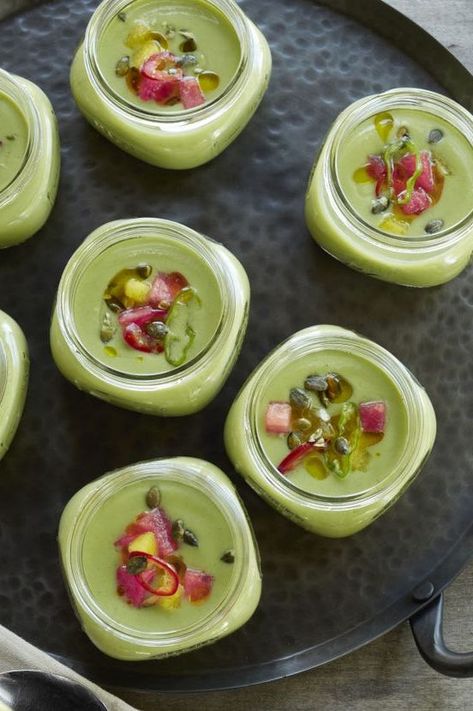 Essen, Summertime Soups, Crepe Ideas, Summer Dinner Party Menu, Watermelon And Mint, Chilled Soup Recipes, Cucumber Gazpacho, Summer Soup Recipes, Cold Soup Recipes