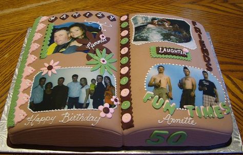 scrapbook cake | Scrapbook 50th — Birthday Cakes Essen, Open Book Cakes, 50th Birthday Cakes, Book Cakes, Book Cake, Adult Birthday Cakes, Cake Inspo, 50th Birthday Cake, Birthday Scrapbook