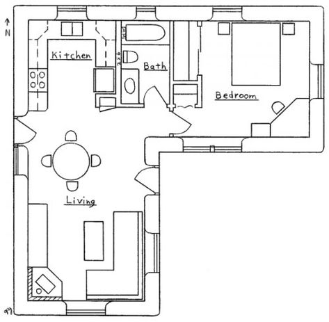 L Shaped Homes Plans, L Shaped Tiny House, Design Bedroom Small, L Shaped House Plans, L Shaped Living Room, Granny Pods, L Shaped House, Outdoor Kitchen Plans, Small House Floor Plans