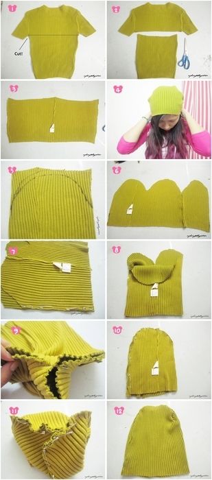 DIY beanie from old sweater TUTORIAL! I'm actually going to do this today! Community Closet, Diy Beanie, Pola Topi, Preloved Clothes, Diy Ropa, Recycled Sweaters, Diy Vetement, Repurposed Clothing, Old Sweater