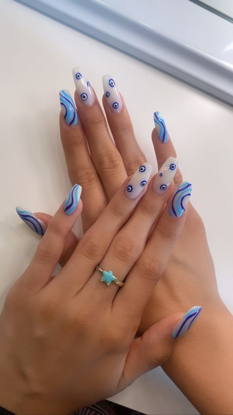 Summer nails ideas | 23 | evil eye design | aesthetic Cute Nail Designs Evil Eye, Aesthetic Nails Evil Eye, Evil Eye Flower Nails, Turkish Eye Acrylic Nails, Evil Eye Summer Nails, Evil Eye Nail Art Design, Croatia Nails Ideas, Nails Design Evil Eye, Gel Nails Evil Eye