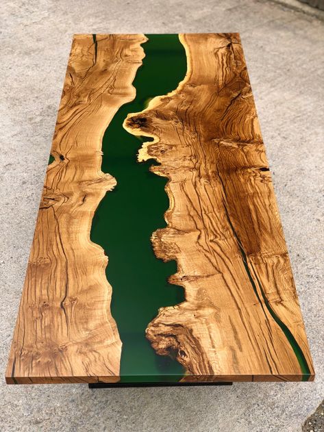 Wood Oak Green Epoxy Table | Maxiwoods Green Epoxy Table, Farm Furniture, Wooden Epoxy, Live Edge Table Tops, Cabot Cove, Epoxy Tables, Resin Table Top, Diy Cabin, Resin River Table