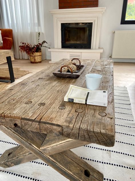 Reclaimed Barnwood Coffee Table Rustic Natural Coffee Table - Etsy Rustic Reclaimed Coffee Table, Natural Wood Coffee Table Rustic, Chunky Farmhouse Coffee Table, Living Room Cottagecore, Distressed Wood Table, Barnwood Coffee Table, Cabin Coffee, Rustic Wooden Coffee Table, Reclaimed Coffee Table