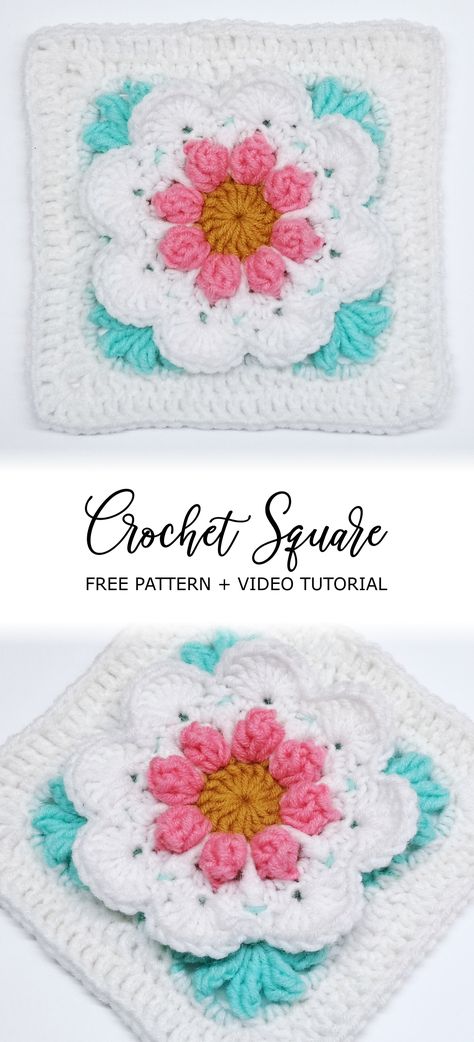 Crochet Motif Granny Square, Baby Girl Crochet Blanket Free, Granny Square Crochet Border, Crochet Granny Square Amigurumi, Peony Granny Square, Crochet Granny Square With Flower, Jasmine Stitch Granny Square, Best Granny Square Patterns, 3d Crochet Squares