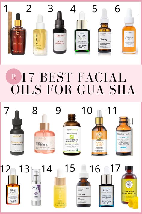 17 Best Facial Oils for Gua Sha Best Facial Oil For Guasha, What Oils Are Good For Your Face, Good Oils For Skin, What Serum To Use With Gua Sha, Face Oil In Skincare Routine, Face Oil Products, What To Use For Gua Sha, Best Face Massage Oils, Best Serums For Gua Sha