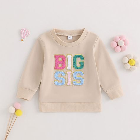 MiniOlie Trendy Jumpers, Sweatshirt Romper, Embroidery Sweater, Lil Sis, Matching Sweatshirts, Big Sis, Girl Sweatshirts, Embroidered Sweatshirts, Girls Fashion Clothes