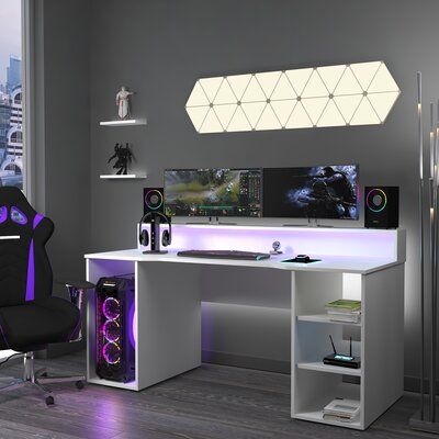 Gamer Room Design, Gaming Bedroom, Small Game Rooms, Gaming Computer Desk, Video Game Room Design, Desk White, Desk Wood, Gaming Station, Custom Pc