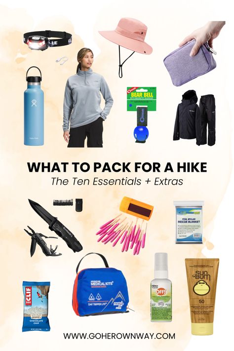 Essen, Mountain Trip Packing List Summer, Hiking Starter Pack, Must Have Items For Hiking, Multi Day Hike Packing List, Hicking Essential, Day Hike Essentials, Hiking Trip Packing List, Hiking Essentials For Women