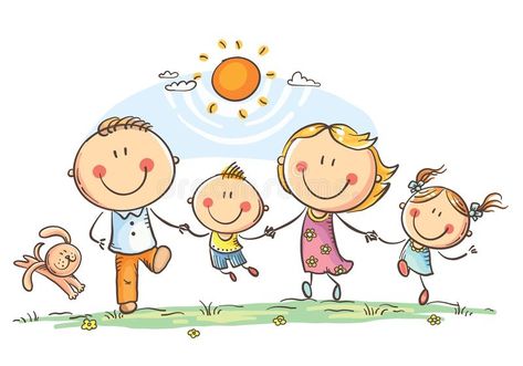 Happy family with two children having fun running outdoors. Vector drawing , #ad, #children, #fun, #Happy, #family, #Vector #ad 가족 일러스트, Kindergarten Drawing, Family Clipart, Stick Figure Drawing, Family Drawing, Happy Cartoon, Family Cartoon, Children's Day, Family Illustration