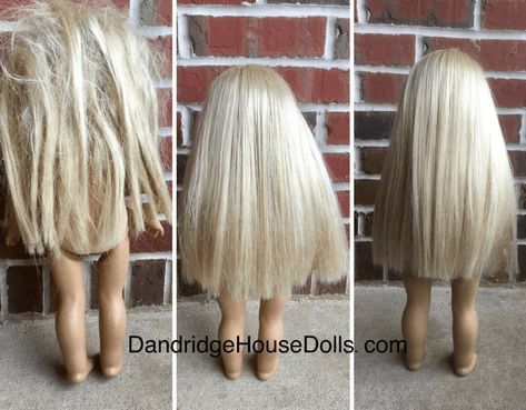 Restoring Doll Hair Tutorial – Dandridge House Dolls American Girl Doll Hair Care, Doll Hair Tutorial, Doll Hair Detangler, Doll Hair Repair, Fix Doll Hair, Doll Restoration, Baby Doll Hair, American Girl Hairstyles, Making Wigs