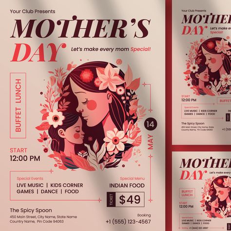 A design artwork of mothers day flyer set Mother's Day Poster Layout, Mothers Day Design Poster, Mothers Day Design Social Media, Mothers Day Graphic Design, Mother's Day Graphic Design, Mother's Day Poster Design, Mothers Day Poster Design, Happy Mothers Day Design, Mothers Day Flyer