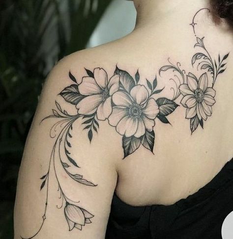 Moon Tattoo Shoulder, Shoulder Tattoo For Women, Shoulder Piece Tattoo, Women's Shoulder Tattoo, Front Shoulder Tattoos, Feminine Shoulder Tattoos, Celestial Elements, Cool Shoulder Tattoos, Floral Tattoo Shoulder