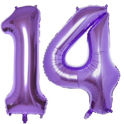 Party Decor Purple, Anniversary Party Decor, Balloon Numbers, Metallic Balloons, Purple Balloons, Metallic Luster, Annual Meeting, 14th Birthday, Happy Birthday Mom