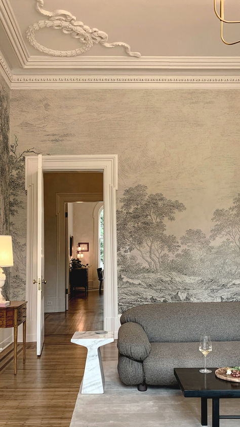 Explore our Botanical Collection Beautiful Wallpaper For Home, Wallpaper And Gallery Wall, French Neutral Bedroom, French Accent Wall, Christina Cole Interiors, Neutral Botanical Wallpaper, Framed Wallpaper Living Room, French Vintage Interior, French Interior Aesthetic