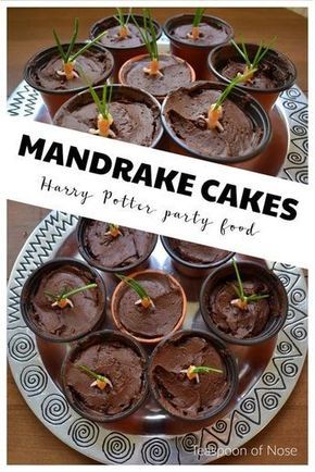 Chocolate Mandrake Cakes for a Harry Potter theme party | Harry Potter recipes | Harry Potter party ideas | Harry Potter party | Harry Potter cupcakes | #HarryPotter #HP | #recipes | #HarryPotterParty Harry Potter Party Food, Harry Potter Motto Party, Harry Potter Desserts, Harry Potter Treats, Gateau Harry Potter, Harry Potter Snacks, Harry Potter Parties Food, Harry Potter Cupcakes, Harry Potter Marathon