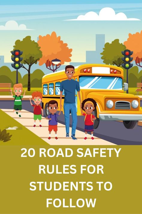 Road safety is paramount for students. Here are 20 essential rules to follow: Always use crosswalks, obey traffic signals, and look both ways before crossing. Wear helmets while biking or skating. Stay on sidewalks when walking. Safety Rules On Road, Road Safety Games, Road Safety Slogans, Teaching Safety, Street Safety, Road Traffic Safety, Safety Games, Safety Rules For Kids, Traffic Signals