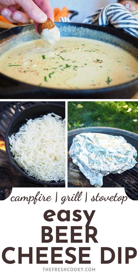 A unique and delicious beer cheese dip recipe made over a campfire, fire pit, grill, stovetop or the oven! Just 5 ingredients, all-natural, no cheese soup to make this delicious pretzel cheese dip. Perfect for game day, tailgating, Oktoberfest or the Super Bowl. Recipe via @thefreshcooky Easy Beer Cheese Dip, Pretzel Cheese Dip, Easy Beer Cheese, Beer Cheese Dip Easy, Beer Cheese Recipe, Beer Cheese Dip Recipe, Campfire Snacks, Food Authentic, German Food Authentic