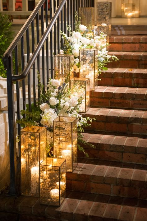 And the rest of the glamorous details are stunning too... Oooo shrimp ice waterfall! Wedding Staircase, Candles And Flowers, Lantern Centerpiece Wedding, Wedding Lanterns, Desi Wedding, Lanterns Decor, Wedding Aisle, Wedding Deco, Wedding Lights