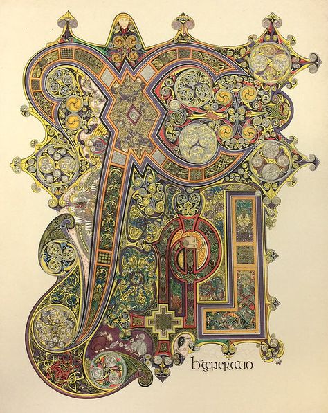 Figure 1 - Lithograph by Margaret Stokes of Book of Kells folio 34r Book Of Kells Art, The Secret Of Kells, The Book Of Kells, Painted Initials, Illustrated Manuscript, Medieval Books, Illumination Art, Book Of Kells, Outdoors Tattoos