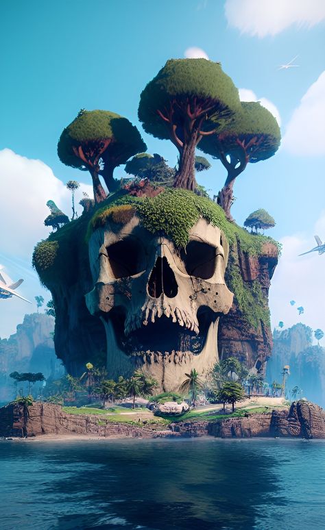 Skull Island created with ai  #aiart #aiartist #ai #viral #viralart  #conceptart #characterdesign #midjourney #wombodream #nct #dalle2 #art #skull #skullisland #death #island Nature, Pirate Journal, Spooky Island, Pink Pirate, Amazing Places On Earth, Skull Island, Beautiful Art Pictures, Skull Decor, Beautiful Locations Nature