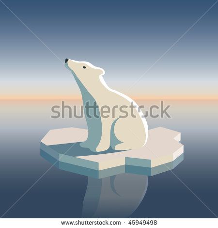 Polar bear on an ice floe. Possible result of global warming.  Vector illustration. All objects are grouped and easy to edit or separate. - stock vector Polar Bear On Iceberg Drawing, Polar Bear Sitting, Polar Bear Logo, Polar Bear On Ice, Polar Bear Images, Polar Bear Drawing, Polar Bear Tattoo, Polar Bear Illustration, Sillouette Art