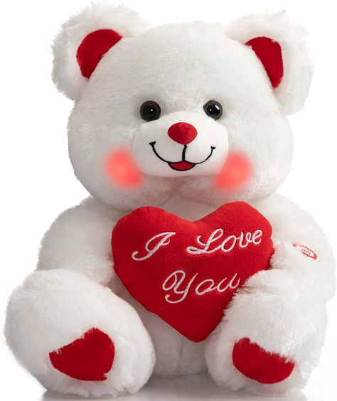 HollyHOME Teddy Bear with Heart Plush Bear That Says I Love You and Blushes LED Stuffed Toys for Girlfriend and Kids Valentine's Day 13 inch White : Toys & Games Teddy Bear For Valentines Day, Teddy Bear For Girlfriend, Teddy Love, Teddy Bear Love, Teddy Bear With Heart, Bear With Heart, Valentines Day Teddy Bear, Heart Plush, Toy Poodle Puppies