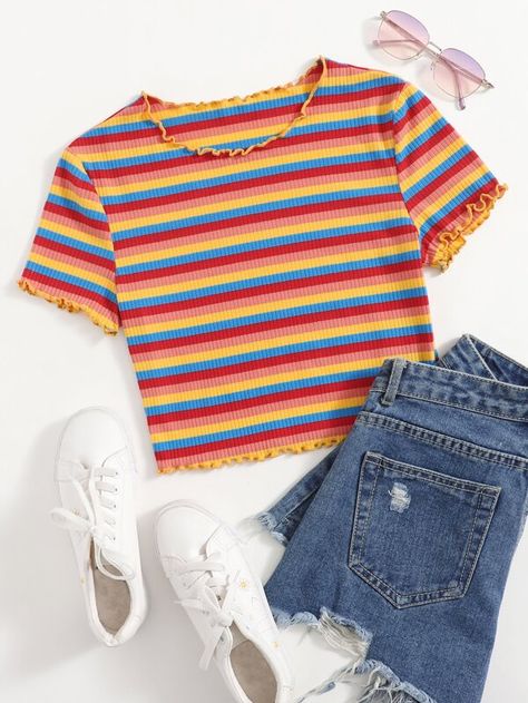 Crop Top Outfits, Pakaian Crop Top, Shein Outfits, Trendy Dress Outfits, Trendy Fashion Tops, Mode Kpop, Aesthetic Shirts, Tween Outfits, Women T Shirts