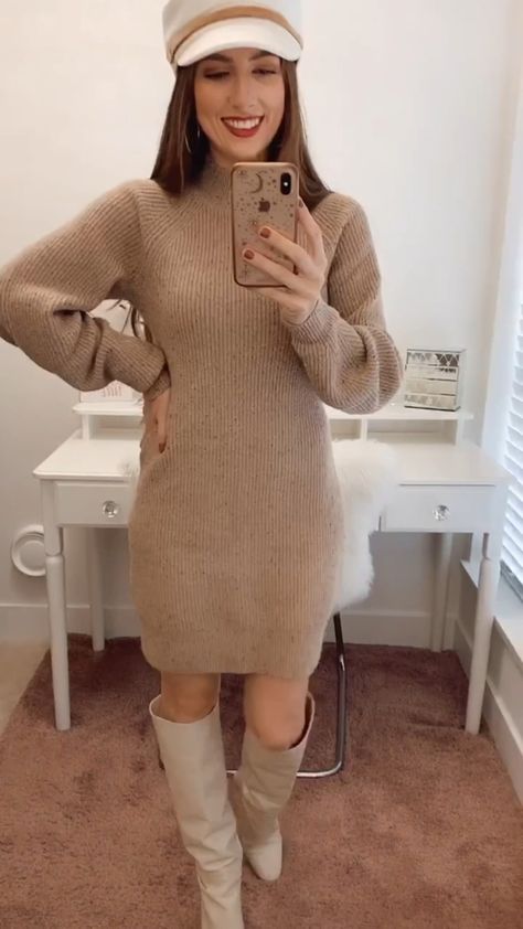 Winter Sweater Dress Outfit, Transition To Fall Outfits, Sweater Dress Outfit Winter, Dressy Casual Fall, Sweater Dress Petite, Fuzzy Sweater Dress, Fall Outfits 2022, Fall Outfits 2023, Brown Sweater Dress