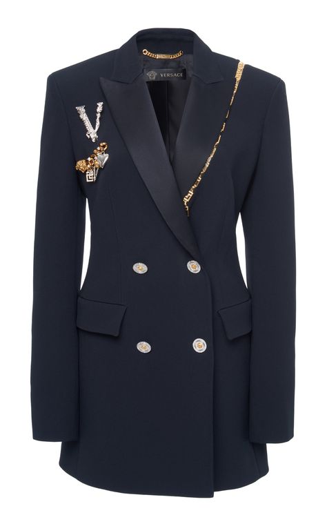 Crepe Draped Chain Blazer by VERSACE for Preorder on Moda Operandi Versace Suits Women, Blazer With Chains, Chain Blazer, Versace Clothes, Versace Suit, Versace Blazer, Versace Coat, Robes Glamour, Versace Fashion