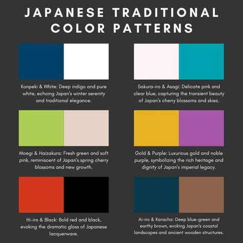 Things Japanese | Color combinations can vary greatly between countries and cultures | Facebook Japanese Color Combinations, Japan Color Palette, Japanese Color Palette, Japan Products, Japan Winter, Japan Cherry Blossom, Japan Spring, Color Combos Outfit, Japanese Colors