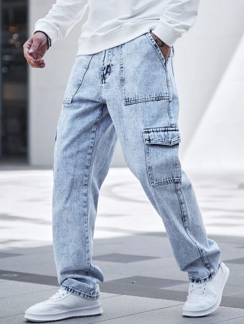 Jins Pant For Man Style, Loose Denim Pants Outfit Men, Denim Cargo Pants Men, Denim Cargo Pants Outfit Men, Jins Pant For Man, Jean Cargo Outfit, Loose Jeans Outfit Men, Cargo Jeans Mens, Jean Cargo Pants Outfit