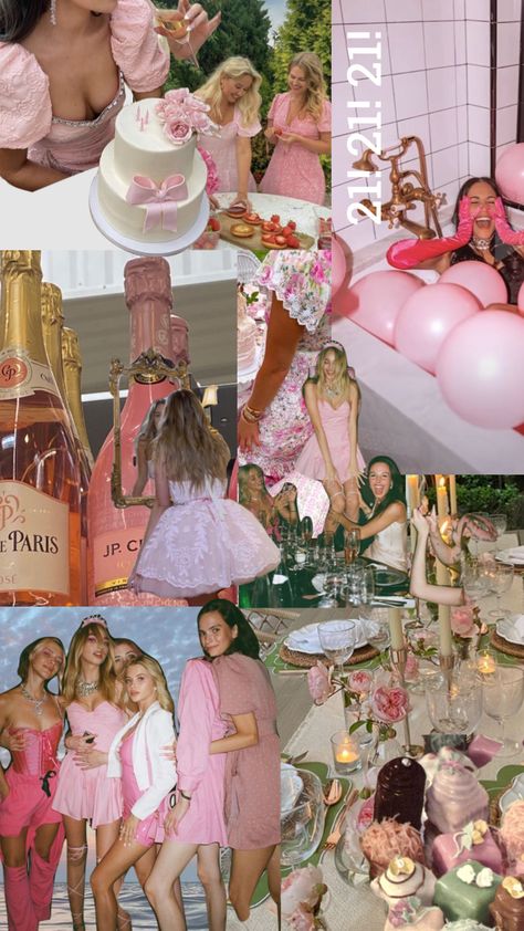 #21stbirthdayinspo #myfirstshuffle #birthday #collage #moodboard #party #pink #loveshackfancy Glam Birthday Aesthetic, Pink Birthday Theme Aesthetic, Cute Dress Picture Ideas, Pink Girly Bachelorette Party, Pink Party Astetic, Pink And White Party Aesthetic, Pretty Pink Birthday Party, Satc Birthday Party, Bachelorette Pretty In Pink