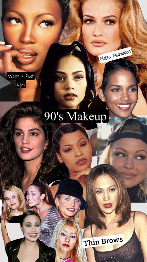 90s Makeup Party, Makeup Looks From The 90s, 90 Makeup Look, Glam 90s Makeup, 90 Supermodels Makeup, Makeup In The 90s, 90s Mom Makeup Looks, 90s Makeup Hip Hop, 90s Makeup Eyeshadow