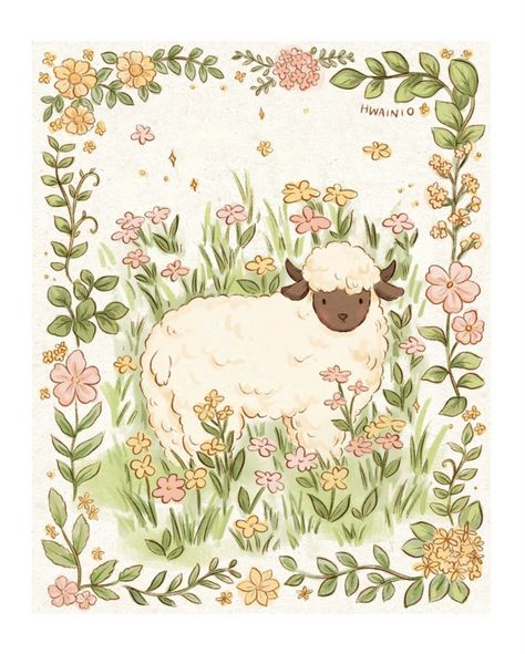 Oita, Cottagecore Drawings, Cottagecore Drawing, Antique Shopping, Cottagecore Art, A Sheep, الرسومات اللطيفة, Welcome Home, Cute Illustration