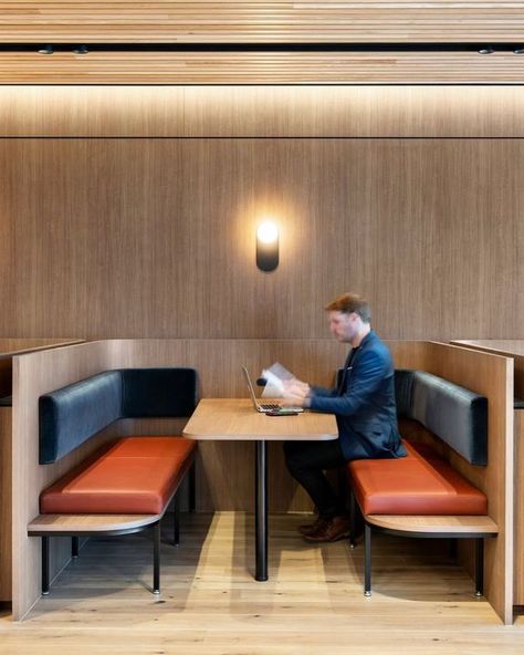 Banquette seating Office Booth Seating, Open Office Design, Office Booth, Booth Seat, Restaurant Seating, Meeting Space, Booth Seating, 카페 인테리어 디자인, Banquette Seating