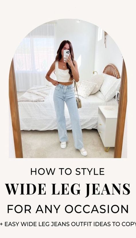 Discover how to style wide leg jeans with these chic outfit ideas. Get inspired by versatile looks and find fashionable ways to incorporate wide leg jeans into your wardrobe. #WideLegJeans #FashionTips #OutfitInspiration #StyleGuide Summer Wide Leg Jeans Outfit, Light Colored Jeans Outfit, High Rise Wide Leg Jeans Outfit, High Waisted Wide Leg Jeans Outfit, Wide Leg Jeans Outfit Summer, Wide Leg Jeans Plus, Wide Leg Jeans Outfit Ideas, Outfits With Wide Leg Jeans, Wide Leg Jean Outfits