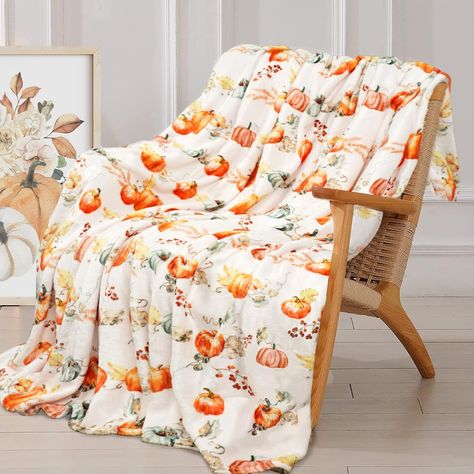 PRICES MAY VARY. 【Material and Size】High quality soft flannel, so soft as snuggling in cloud. This fall throw blanket is made of high-quality non-pilling flannel fabric, no fade, no shedding, super soft and durable; the size of fall blanket is 60X50inch (150X125cm). 【Unique Design】There are pumpkin, fall maple leaves, sunflower on our pumpkin blanket. Most of the classic fall harvest elements are printed on our fall blankets and throws, it is cute and exquisite and it is a real decor of fall for