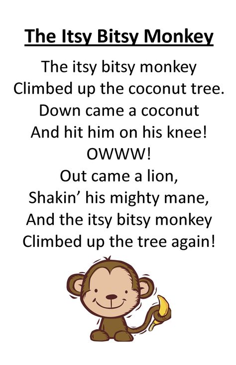 Itty Bitty Rhyme: The Itsy Bitsy Monkey Preschool E Activities, Jungle Theme Classroom Activities, Zoo Songs For Toddlers, Zoo Songs Preschool, Circus Activities Preschool Learning, Preschool Zoo Animal Activities, Monkey Preschool Activities, Monkey Activities For Toddlers, Jungle Animals Preschool Activities