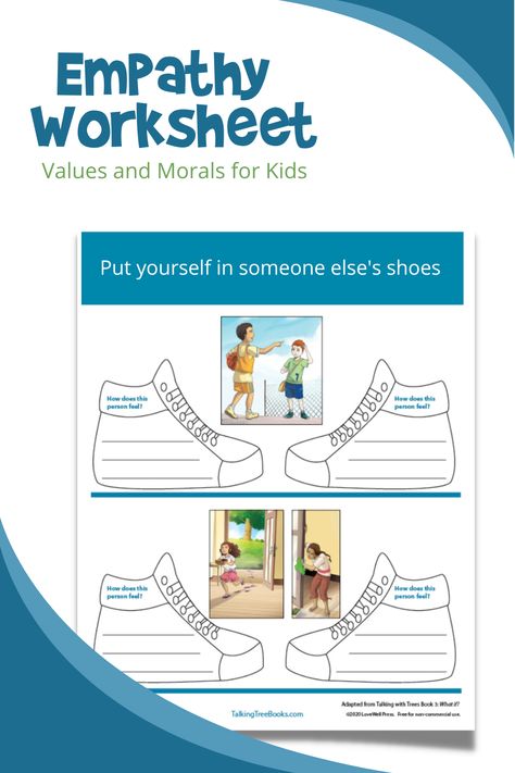 Empathy Worksheet — Teach Morals and Values to Kids Values Inculcation Activities, Empathy Worksheet, Values Activity, Values Clarification, Morals And Values, Sunday School Printables, Good Character Traits, Kids Worksheet, Teaching Elementary School