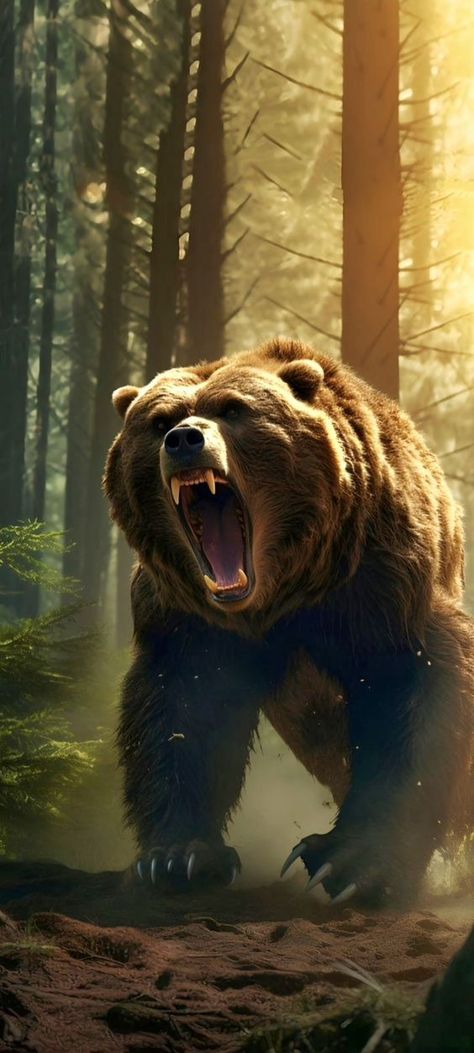 Grizzly Bear Wallpaper Iphone, Angry Grizzly Bear, Bear Wallpaper Iphone, Grizzly Bear Tattoos, Regard Animal, Wild Bear, Angry Bear, Bear Artwork, Wild Animal Wallpaper