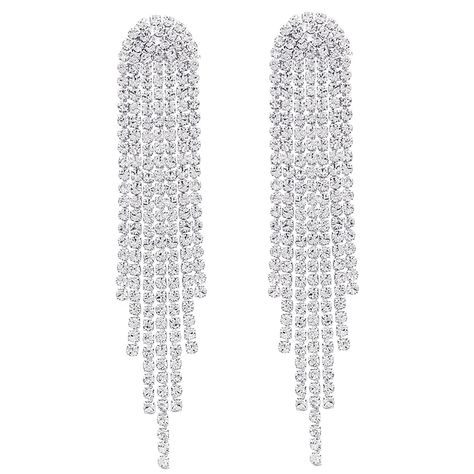 PRICES MAY VARY. Material:Made of dazzling crystal tassels, these earrings shine with statement of eye-catching beauty and elegance, which will add plenty of sparkle movement to your outfits. And the metal surface is well polished & beautiful finish. Size:Length: 7.36 cm width: 0.6 cm.weight：24g .jewelry come packaged in opp plastic bag DesignL:Rhinestone Tassel Earrings are just the kind of look that we wanna wear out (and get noticed in)! Elegant strands of shiny gold snake chain and clear rhi Cercei Din Lut Polimeric, Great Gatsby Themed Party, Statement Earrings Wedding, Gatsby Themed Party, Silver Chandelier, Long Tassel Earrings, Long Drop Earrings, Sparkly Earrings, Birthday Gifts For Girls