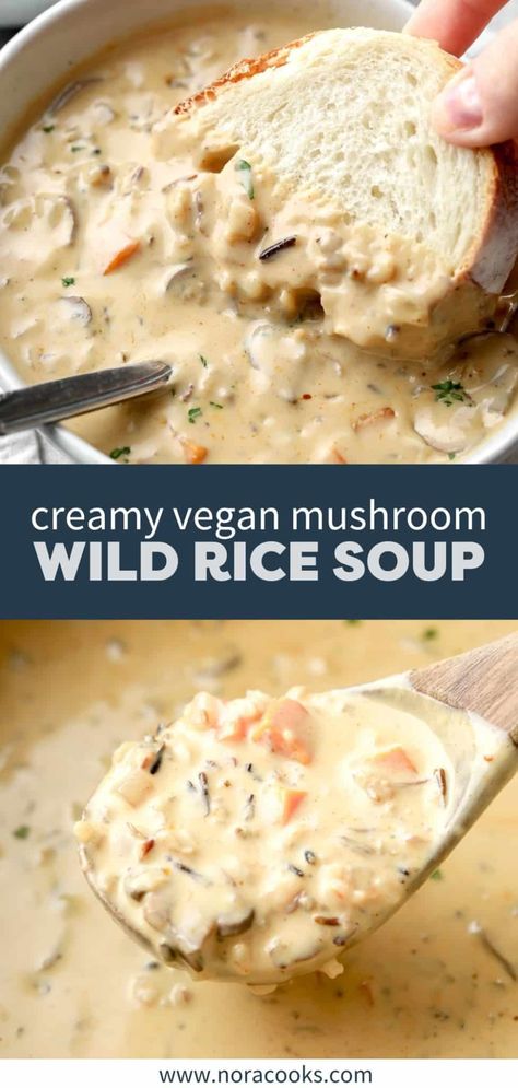 Vegan Mushroom Soup with Wild Rice Creamy Vegan Mushroom Wild Rice Soup, Vegan Mushroom And Wild Rice Soup, Wild Rice Mushroom Soup, Mushroom Wild Rice Soup, Rice Mushroom Soup, Vegan Wild Rice, Wild Rice Mushroom, Mushroom Wild Rice, Veggie Society