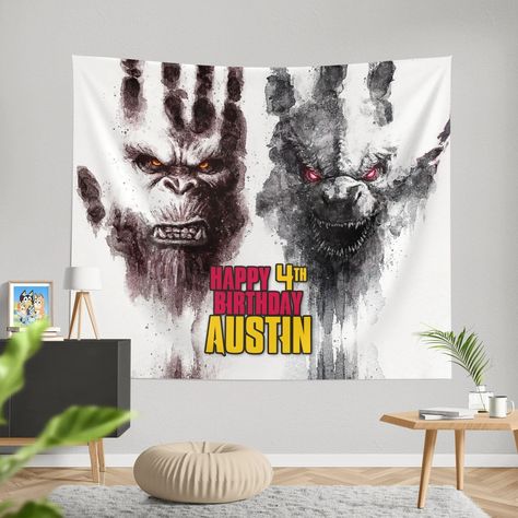 Planning a birthday bash for your little monster fan? Look no further than our awesome Kong X Godzilla Kids birthday banner! The Perfect Party Starter for Kaiju Fans -This epic banner, featuring the iconic titans Kong and Godzilla, instantly sets the scene for an unforgettable celebration. It's a surefire way to get your little kaiju enthusiast and their friends excited for a day of monstrous fun! Make it Their Own Kaiju Celebration -Make the celebration truly special by personalizing the K... Godzilla Decorations, Kong And Godzilla, Godzilla Birthday, Party Starters, Happy 4th Birthday, Little Monsters, Sit Back And Relax, Happy Birthday Banners, Birthday Bash