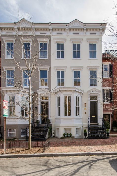 Georgetown Townhouse, Apartment Exterior Design, Nyc Townhouse, New York Townhouse, Townhouse Exterior, Luxury Townhouse, Apartments Exterior, Apartment Exterior, Townhouse Interior