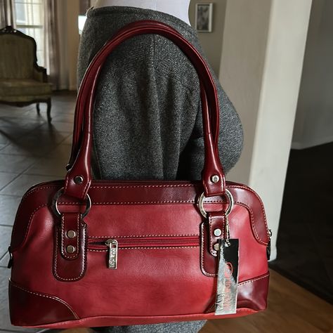 Cherry Red Shoulder Bag, 90s Purses, 90s Bags, 90s Bag, Apple Leather, Red Shoulder Bag, Red Leather Bag, Red Purse, Vintage Shoulder Bag